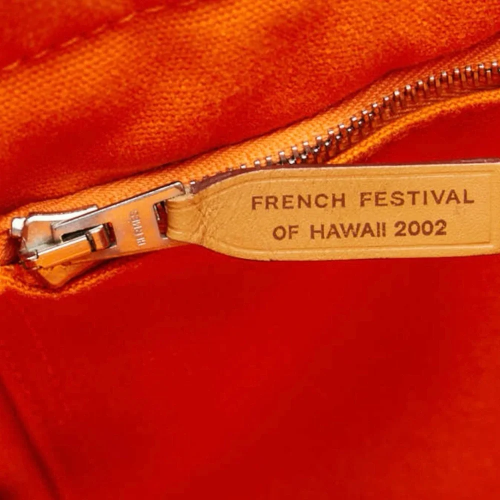 Hermes Tote MM French Festival 2002 Hawaii Limited Edition Bag Red Orange Canvas